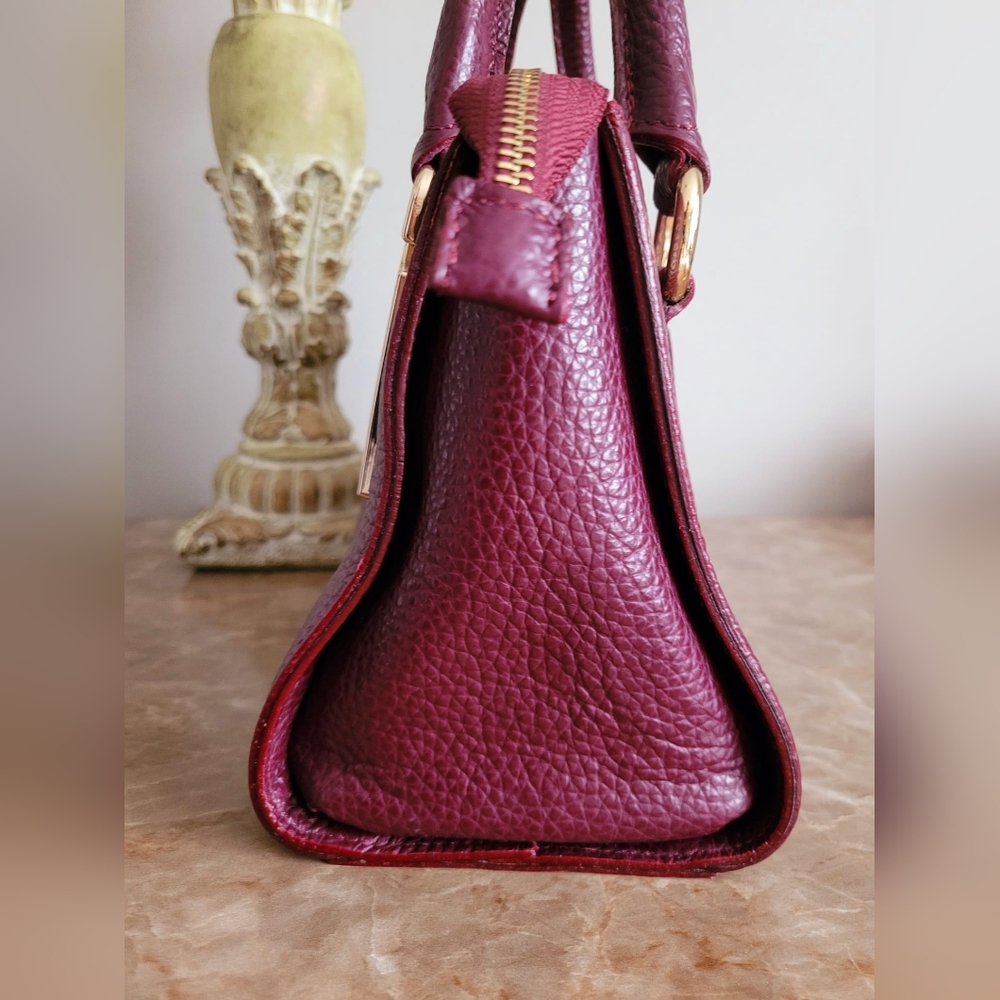 Giorgia Milani 100%Genuine Pebbled Leather Elegant Burgundy Mini Handbag 9"×7"×4 - Picture 11 of 16